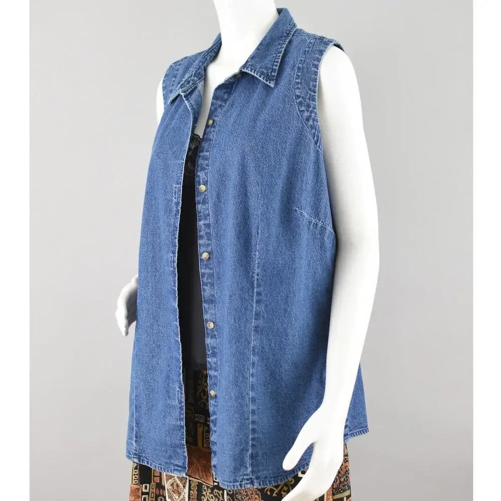90s Sleeveless Denim Jean Shirt, St. John's Bay Women's 1X